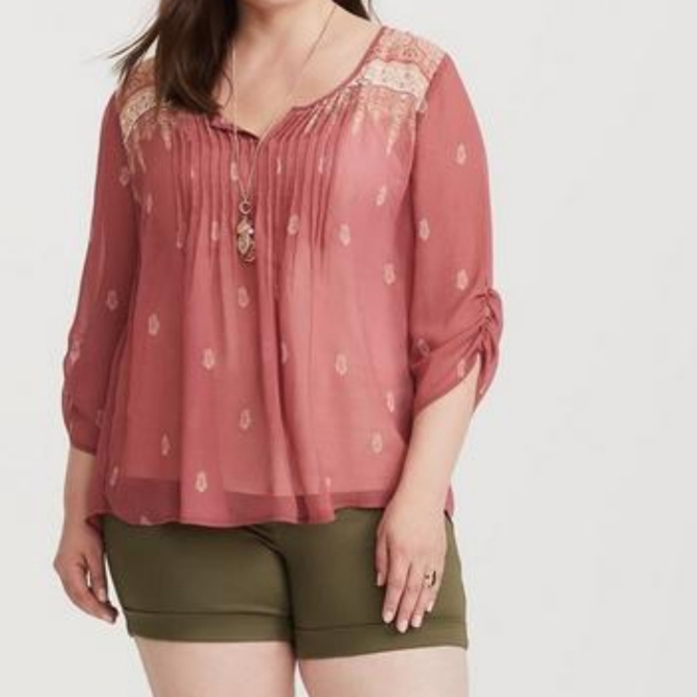 Torrid Chiffon Boho Print Pintuck Blouse